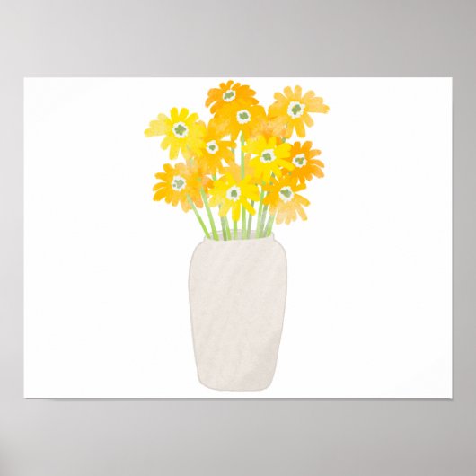 Gele Zonnebloemen in Witte vaas Waterverf poster (Voorkant)