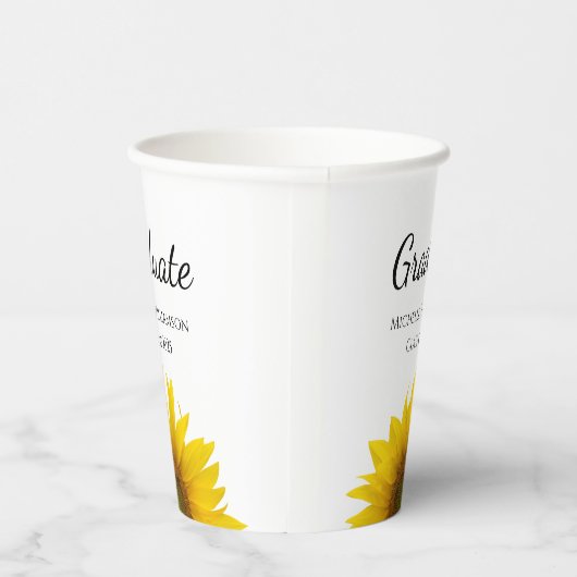 Gele Zonnebloemen Klasse van 2025 Afstuderen Papieren Bekers (Rechts)
