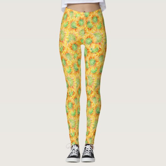 Gele zonnebloemen leggings (Voorkant)