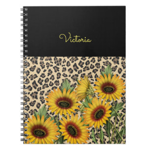 Gele zonnebloemen Leopard Animal Print Notitieboek