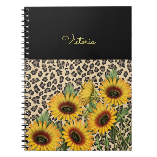 Gele zonnebloemen Leopard Animal Print Notitieboek (Voorkant)