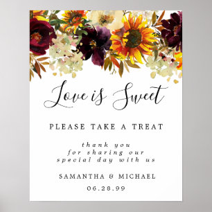 Gele zonnebloemen Liefde is Sweet Dessert Bar Sign Poster