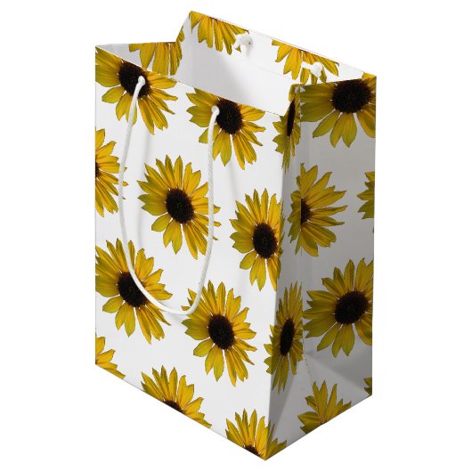 Gele zonnebloemen medium cadeauzakje (Voorkant Gekanteld)