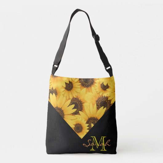 Gele zonnebloemen met monogram crossbody tas (Achterkant)