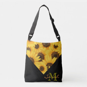 Gele zonnebloemen met monogram crossbody tas