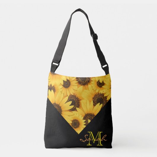 Gele zonnebloemen met monogram crossbody tas (Voorkant)