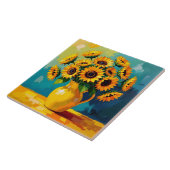 Gele zonnebloemen met turquoise achtergrond tegeltje (Zijkant)