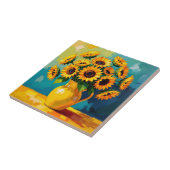 Gele zonnebloemen met turquoise achtergrond tegeltje (Zijkant)