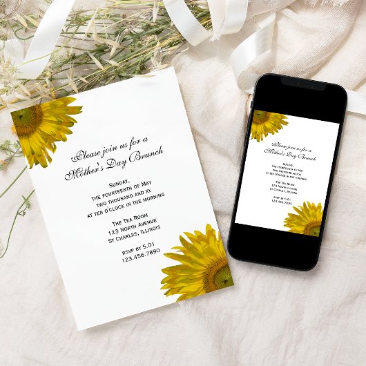 Gele zonnebloemen Moederdag Brunch Uitnodiging