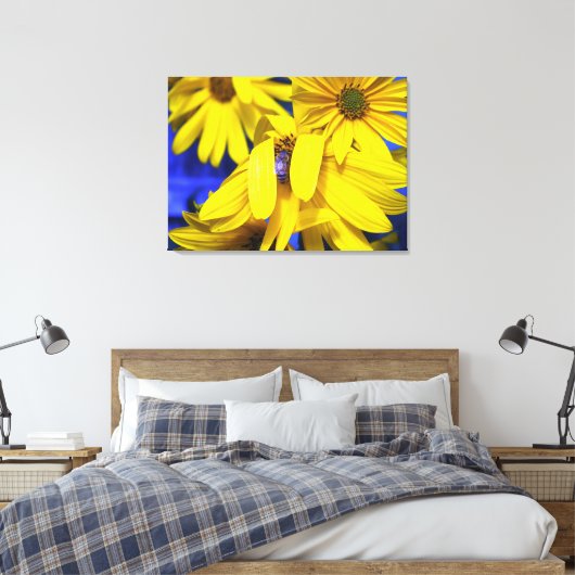 Gele zonnebloemen N Blauwe Bee Gewikkelde Canvas A (Insitu (Slaapkamer))