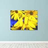 Gele zonnebloemen N Blauwe Bee Gewikkelde Canvas A Afdruk (Insitu (Houten vloer))