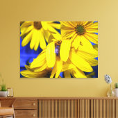 Gele zonnebloemen N Blauwe Bee Gewikkelde Canvas A Afdruk (Insitu (Woonkamer))
