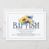 Gele zonnebloemen Navy Blue Herfst Baptisme Kaart (Voorkant)