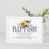 Gele zonnebloemen Navy Blue Herfst Baptisme Kaart (Staand voorkant)