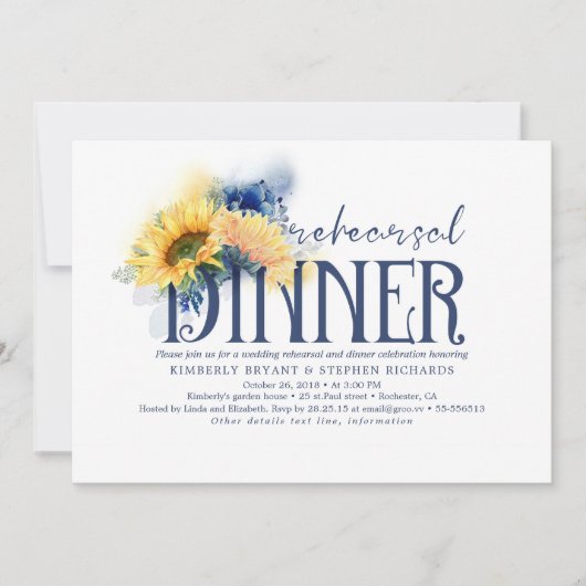 Gele Zonnebloemen Navy Blue Herfst Repetitie Diner Kaart (Voorkant)