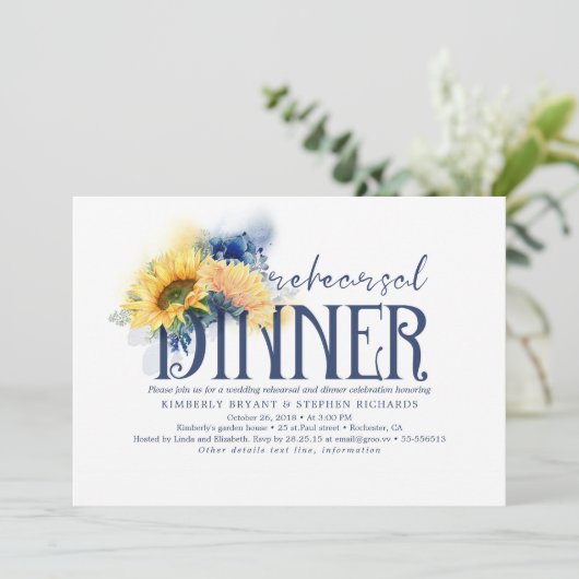 Gele Zonnebloemen Navy Blue Herfst Repetitie Diner Kaart (Staand voorkant)