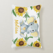 Gele zonnebloemen olifant meisje aangepaste naam k accent kussen (Voorkant(Verticaal))