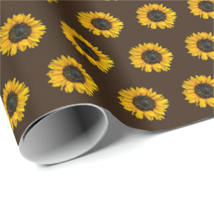 gele zonnebloemen op bruin cadeaupapier
