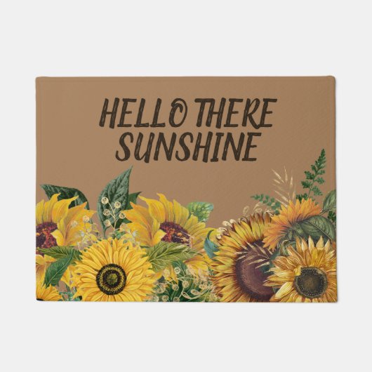 Gele zonnebloemen op bruin Hallo Daar Sunshine Deurmat (Voorkant)