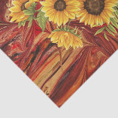 Gele zonnebloemen op de rode marmer-afgiftesoort P Tissuepapier (Detail)