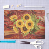 Gele zonnebloemen op de rode marmer-afgiftesoort P Tissuepapier (Craft)