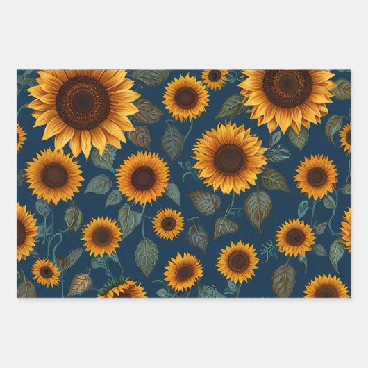 Gele zonnebloemen op een blauwe achtergrond inpakpapier vel (Voorkant 3)