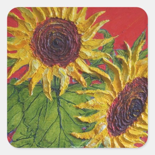 Gele Zonnebloemen op Rode Sticker (Voorkant)
