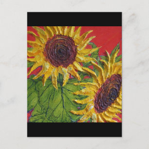 Gele zonnebloemen op rood briefkaart