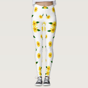 Gele Zonnebloemen op witte achtergrond Leggings