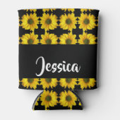 Gele zonnebloemen op zwart blikjeskoeler (Voorkant)