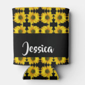 Gele zonnebloemen op zwart blikjeskoeler (Achterkant)