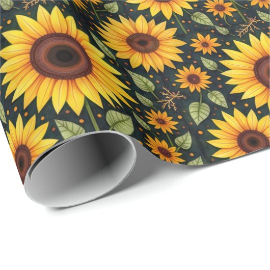 Gele zonnebloemen op zwart cadeaupapier (Rol Hoek)