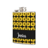 Gele zonnebloemen op zwart heupfles (Links)