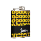 Gele zonnebloemen op zwart heupfles (Rechts)