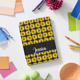 Gele zonnebloemen op zwart iPad pro cover