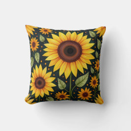 Gele zonnebloemen op zwart kussen
