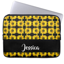 Gele zonnebloemen op zwart laptop sleeve