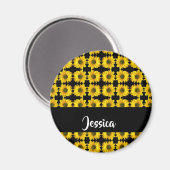 Gele zonnebloemen op zwart magneet (Voorkant / Achterkant)