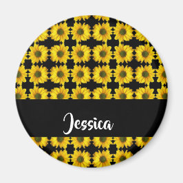 Gele zonnebloemen op zwart magneet