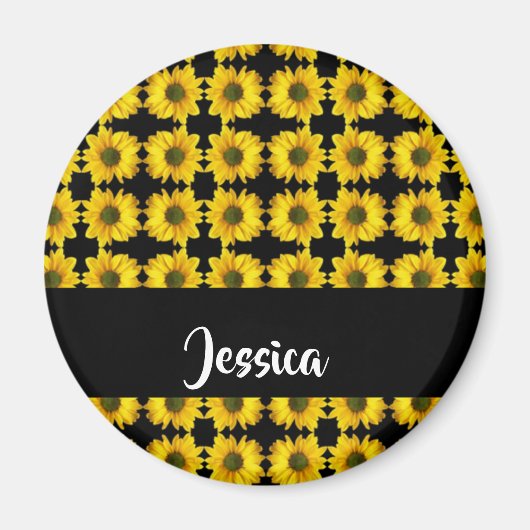 Gele zonnebloemen op zwart magneet (Voorkant)