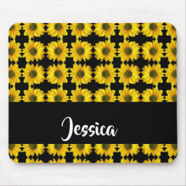 Gele zonnebloemen op zwart muismat