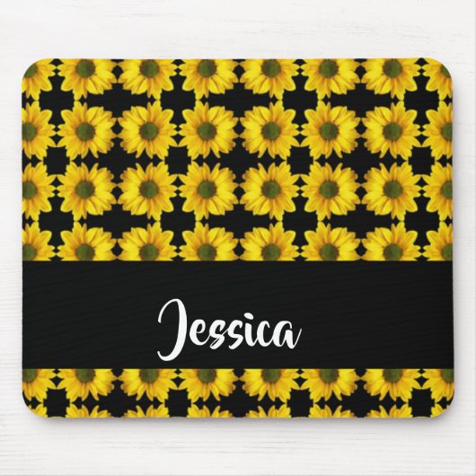 Gele zonnebloemen op zwart muismat (Voorkant)