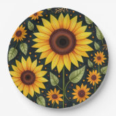 Gele zonnebloemen op zwart papieren bordje (Voorkant)