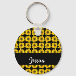 Gele zonnebloemen op zwart sleutelhanger