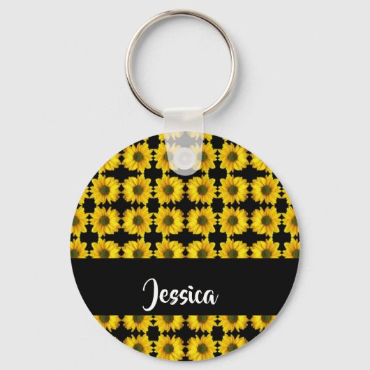 Gele zonnebloemen op zwart sleutelhanger (Voorkant)