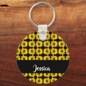 Gele zonnebloemen op zwart sleutelhanger (Voorkant)