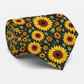 Gele zonnebloemen op zwart stropdas (Opgerold)