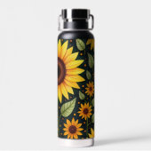 Gele zonnebloemen op zwart waterfles (Achterkant)