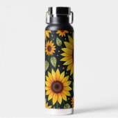 Gele zonnebloemen op zwart waterfles (Voorkant)