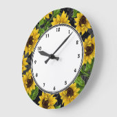 gele zonnebloemen op zwarte muur grote klok (Hoek)
